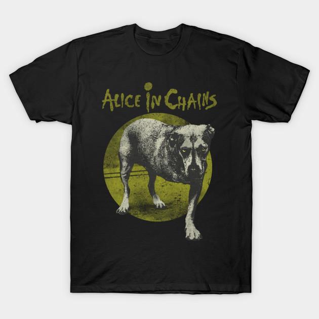 

Men Black Print T-shirt Alice In Chains - Vintage No-Cut Transfer Paper Print Cotton Tshirt L чорний