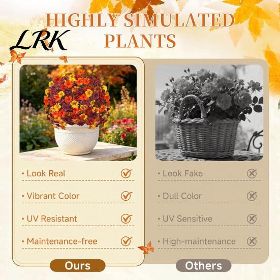 Natural Looking Fake Greenery Artificial Fall Flowers for Outdoors, Autumn Topiary Ball, UV Resistant Faux Mums with Ground Vivid Floral Decor Indoor