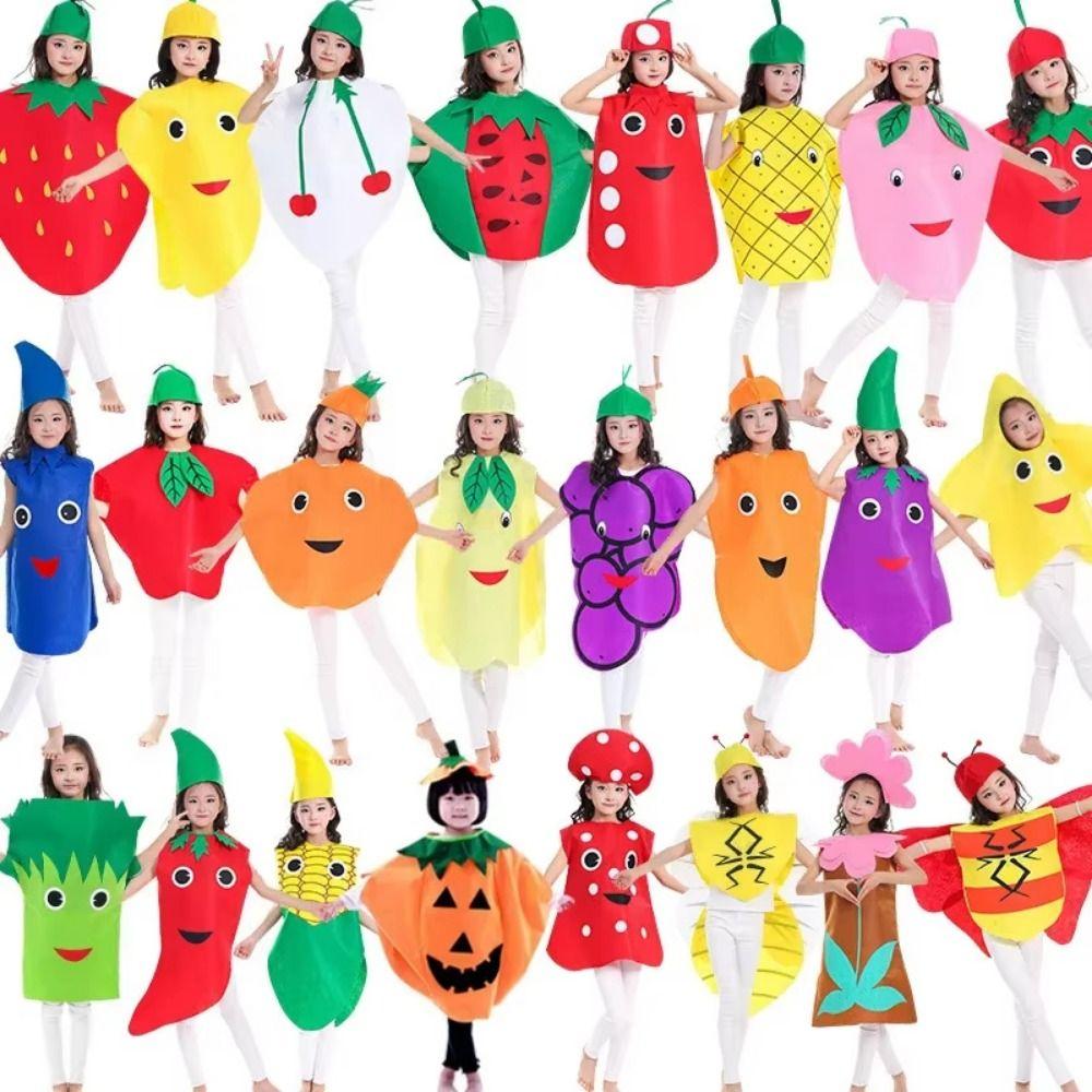 Food Children Cosplay Costume Pumpkin Cloak Performance Suit Fruit Veggie Costume Halloween