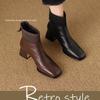 Fashion Ladies Shoes 2024 High Quality Ankle Women's Boots Fashion Back Zip Office and Career Hot Sale Square Toe Solid Shoes for Women