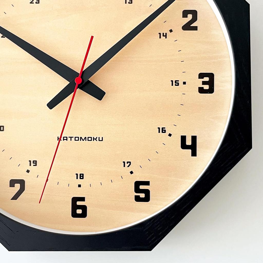 KATOMOKU Muku Clock 8 Octagonal Black km-81BKRCS8 Wall Clock with Continuous Second Hand, 30.0cm Diameter (SKP Radio-Controlled Clock)