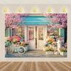 2D Cute Flower Shop Backdrop, Spring Bicycle Photo Studio Background