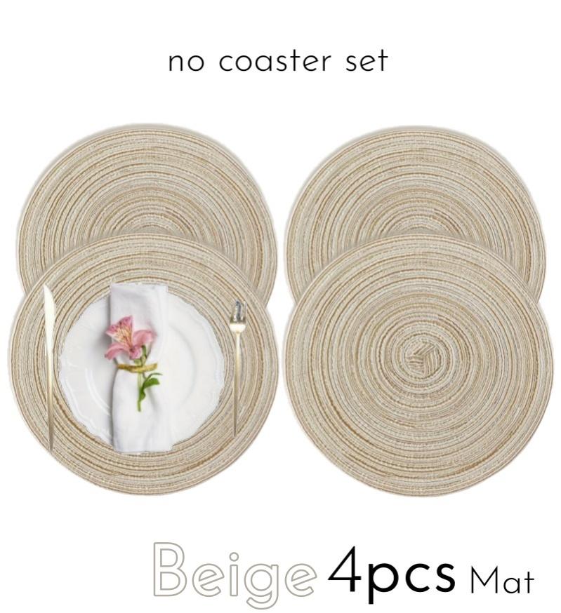 1/12pcs Round Braided Placemats 15inch Washable Table Mat with Heat Insulation Coaster for Dinner Gathering Party Kitchen-Table
