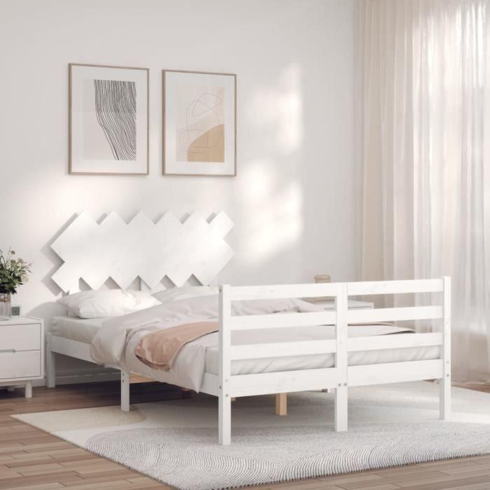 VidaXL Bed Frame with Headboard White Small Double Solid Wood 3195257
