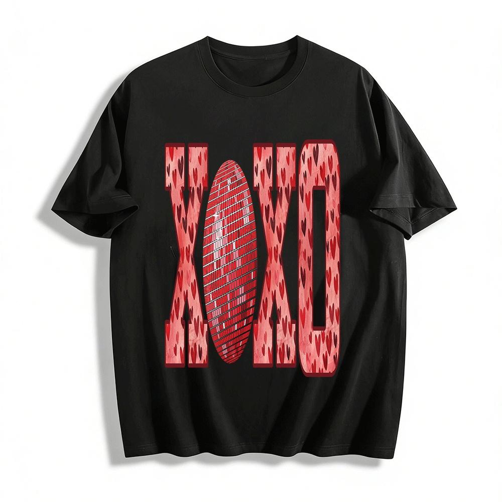 Romantic Heart Disco Ball XOXO Print Casual Couple Top Pure cotton T-shirt XXS