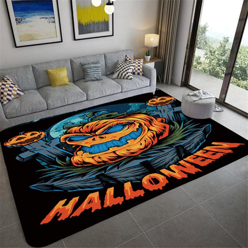 Flannel Area Rug Anti-slip Modern Abstract Carpet Welcome Door Mat Anti-Slip Doormat Halloween Carpet with Pumpkin Pattern