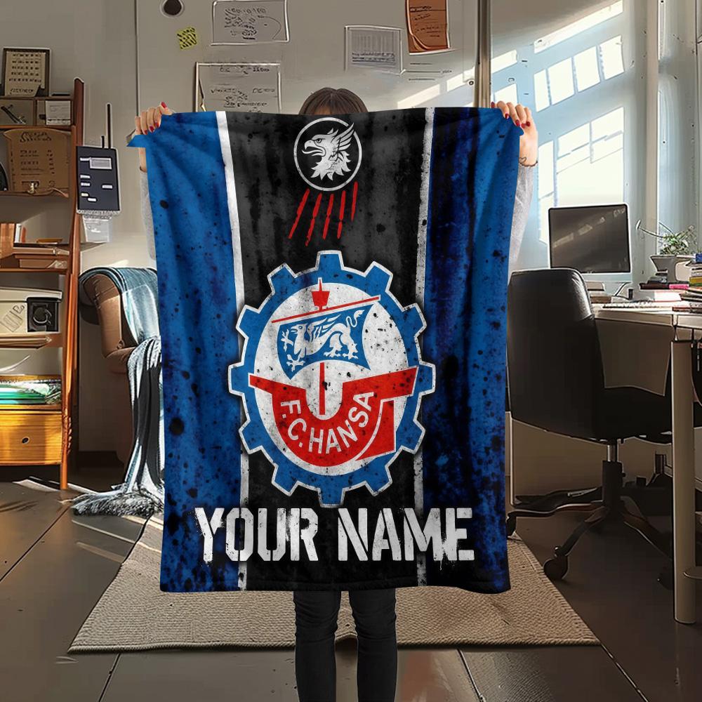 Custom Name FC Hansa Rostock Flannel Blanket, High quality Comfortable for All Seasons, Home Decor, Warmth and Comfort