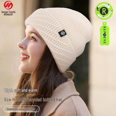 Women's Warm Knitted Wool Hat with Ear Protection - Soft, Windproof, All-Match, Turn-Up Brim for Autumn & Winter