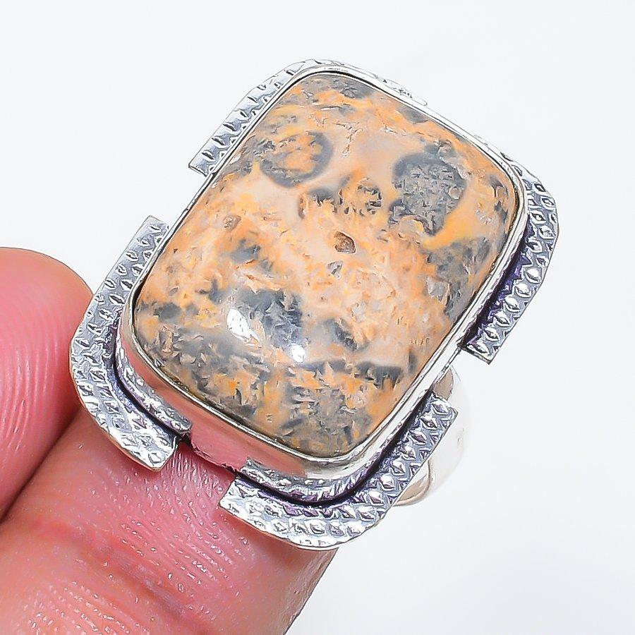 Natural Leopard Skin Gemstone 925 Sterling Silver Jewelry Ring Size 8 ZS-1107
