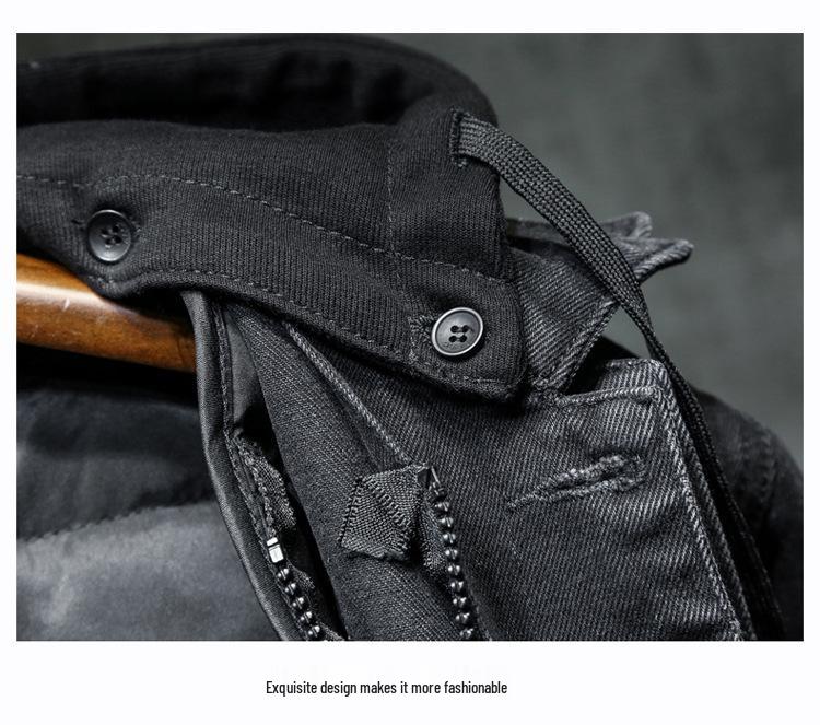 Men's Thickened Hooded Denim Jacket: Japanese Trendy Brand, Autumn/Winter Warm Cotton, Removable Hood