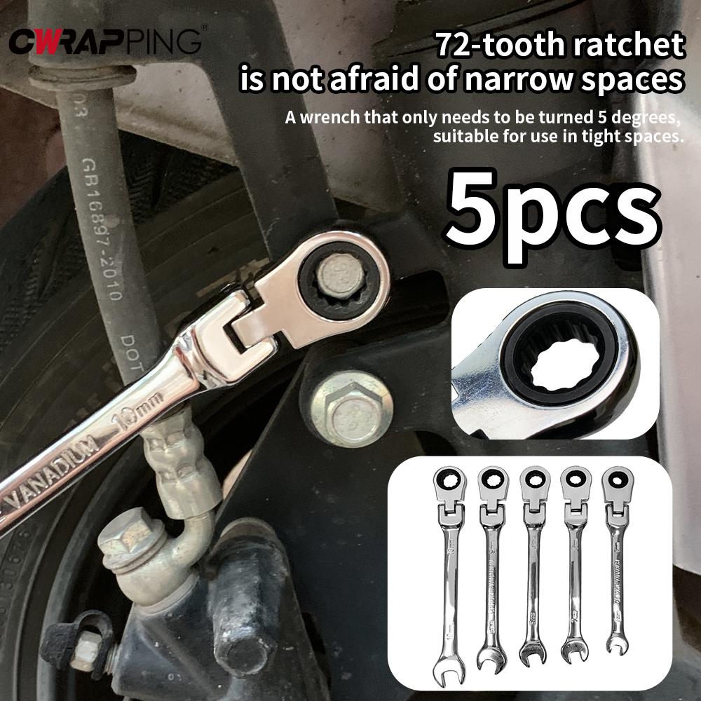 Handheld Wrench Kit 72 Tooth Ratchet Multi-size Double-head Adjustable Chrome Vanadium Steel Wrench Tire Repair and Removal Tool