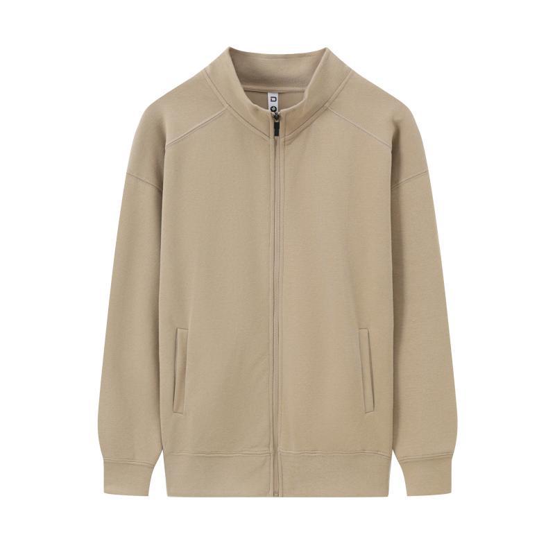 350g Unisex Stand Collar Zipper Sweatshirt - Thin, Solid Color, Drop Shoulder with Custom Logo Print for Spring & Autumn