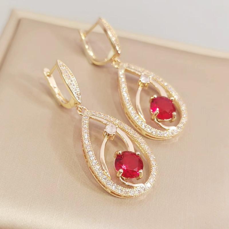 Korean Trendy Zircon Drop Shape Drop Earrings for Women Fashion Gold Color Earring Jewelry Party Accessories