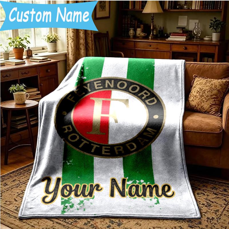 Custom Name Feyenoord Football Blanket Flannel Blanket for Camping, Hiking, Garden Parties, Picnic Essentials,gift for family and friend