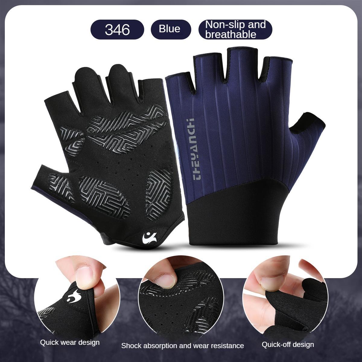 

Breathable Anti-Slip Cycling Fingerless Gloves For Men Plus Women Pro Gym Workout Half Finger Summer Fishing Bike M синий
