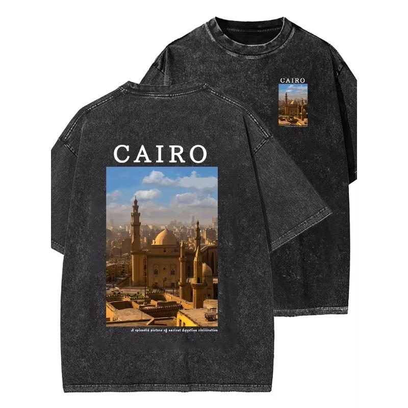 Vintage Washed Printing Men Clothes Fashion Loose Tops Creativity Casual T Shirt Pattern Loose Tshirts Couple Y2k Top