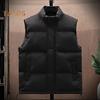 Men Vest Stand Collar Sleeveless Zipper Placket Warm Winter Jacket with Pockets Solid Color Thickened Outerwear