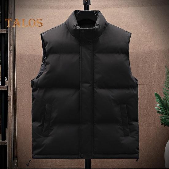 Men Vest Stand Collar Sleeveless Zipper Placket Warm Winter Jacket with Pockets Solid Color Thickened Outerwear
