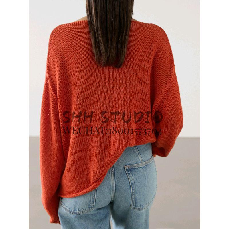 MD Spring Red New Style Sweaters Women's Clothing Loose and Idle Lightweight Boat Neck Long Sleeves T-shirt Knitwear 5695615