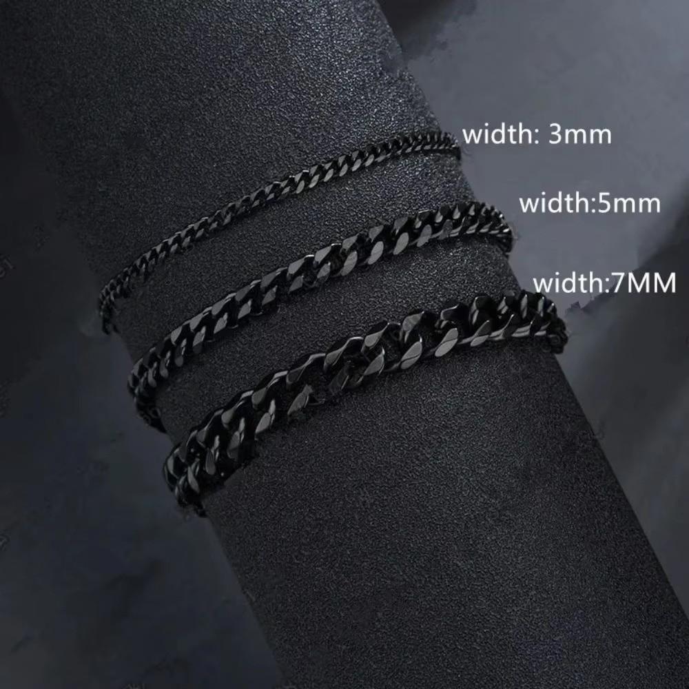 Silver/Gold/Black Cuban Chain Bracelet Stainless Steel Couple Bracelet  for Men Women 3mm чёрный