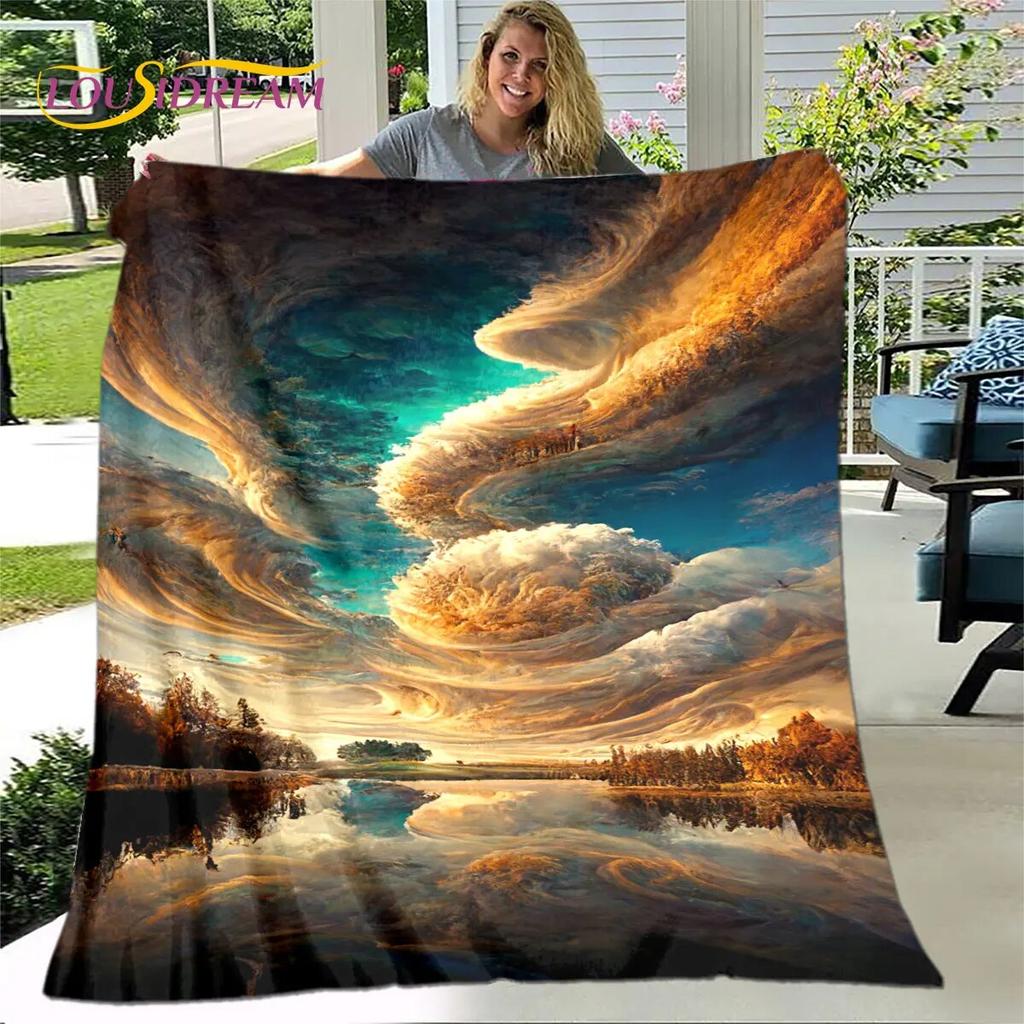 3D Natural ,Tornado, Cloud Blanket,Flannel Blanket Throw Blanket,Warm Blanket for Home Living Room Bedroom Beds Sofa Picnic Kid