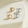 18K Gold Pearl Stud Earrings Spiral Circle Earrings Temperament French Elegant Simple Style Retro Earrings