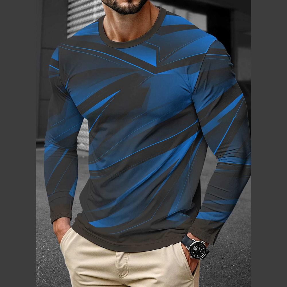Men's 3D Printed Long Sleeve Pullover T-shirt Crew Neck Casual Sports Top