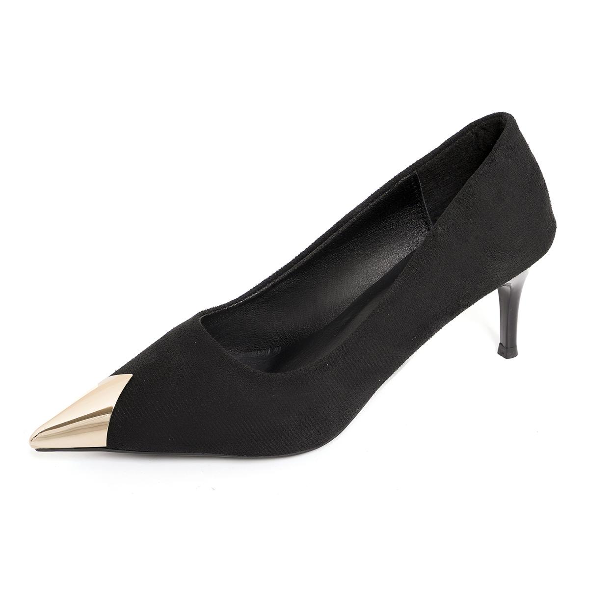 

Fashion Spring New Thin Heel Shoes Women Fashion Metal Pointed Shallow Mouth Suede Slip-on Wear-resistant High Heels 42