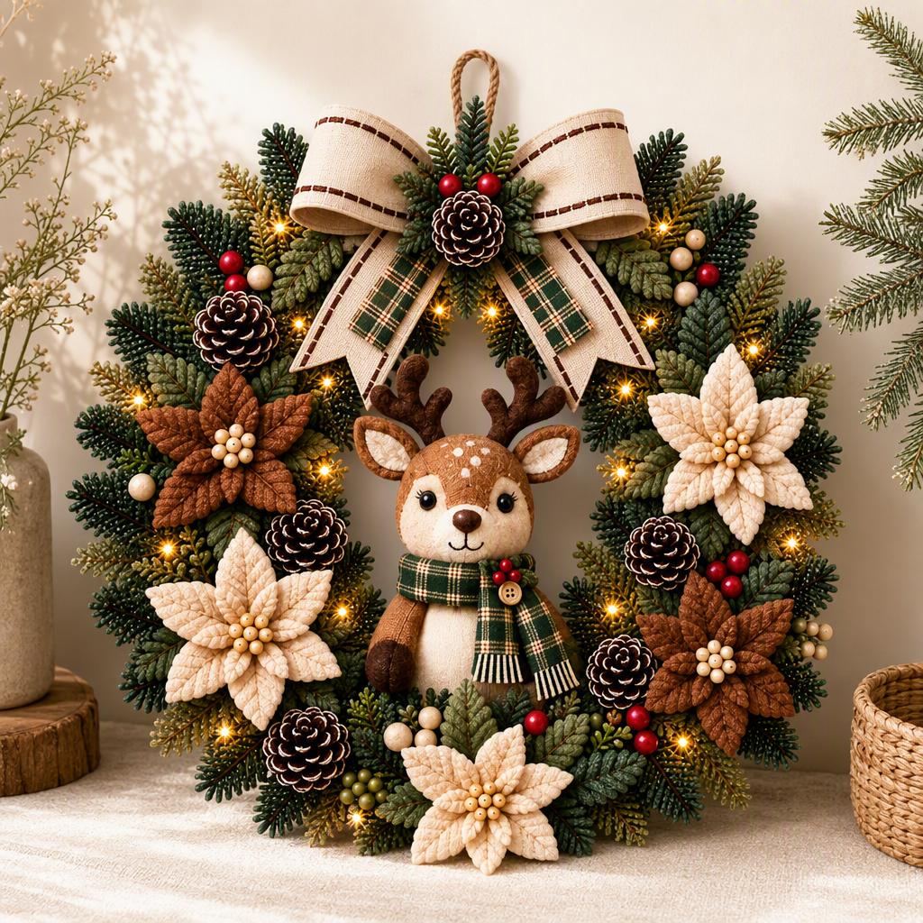 Christmas Reindeer Wreath DIY Material Kit: A festive, three-dimensional, and layered craft kit for creating decorative wreaths