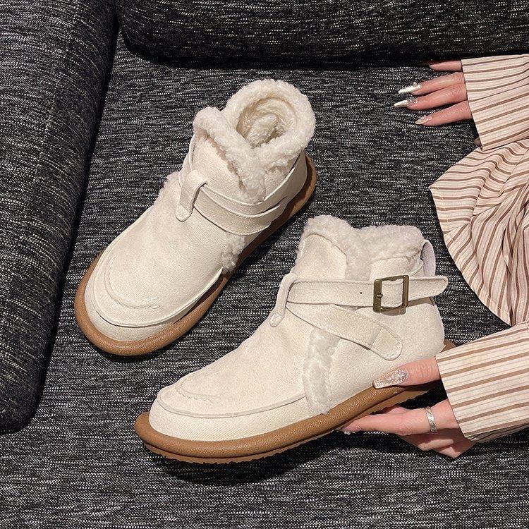 

Frosted foreign gas cross belt flat bottom Martin boots women s 2025 new belt buckle retro short boots cotton shoes splicing 36 білий