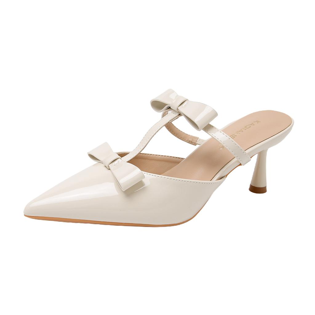 Fashion Elegant Black Pointed Toe Pumps Women Sweet Butterfly-knot T Strap Decoration Slide Sandals Fashion Comfort Brand Designer Shoes