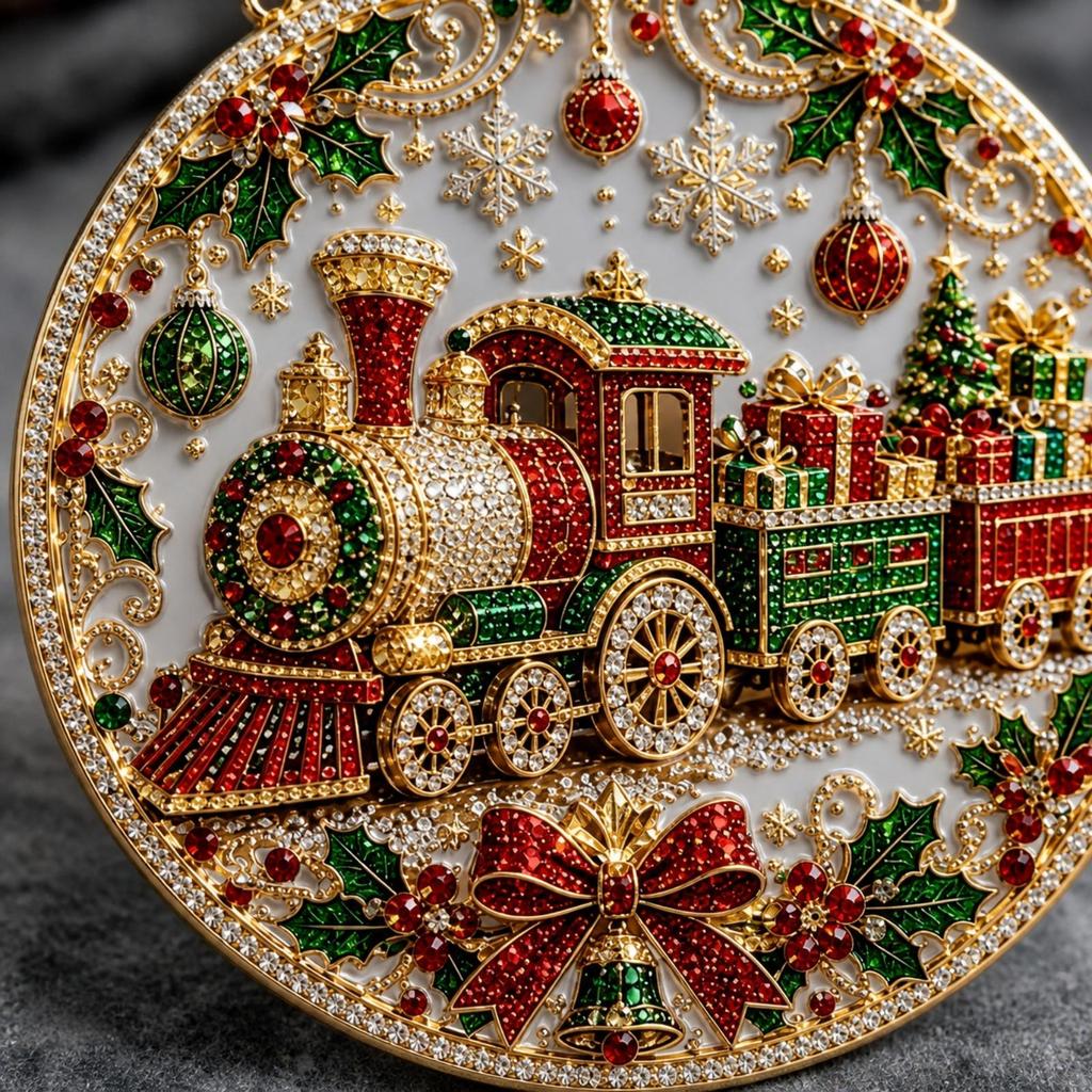Acrylic Christmas Hanging Ornament with Gold Toned Chain and Rhinestone Accents