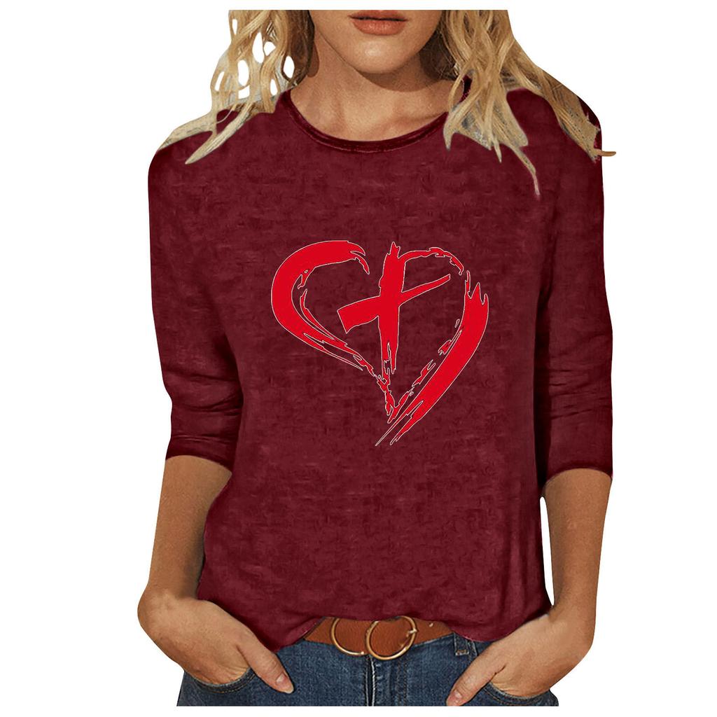 Round Neck 3D Cross Printed Top Fashionable Casual Long Sleeved Women's T-shirts