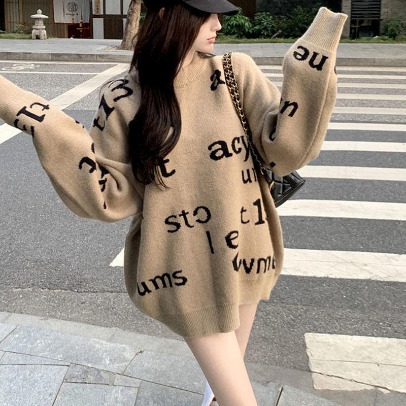 Women's Autumn and Winter Sweater, Thickened , Warm Knitted Stretchy Long-Sleeve Oversized Top