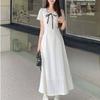 French Gentle Summer Temperament Short Sleeve Dress White New Doll Collar Skinny Sweet Waist Medium and Long