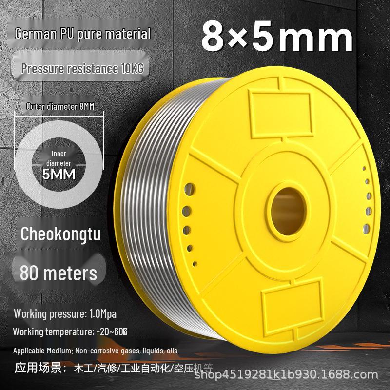 Zhuo Ji 8mm High-Pressure Transparent PU Air Hose for Air Compressors (Sizes: 4/6/10/12/14/16)