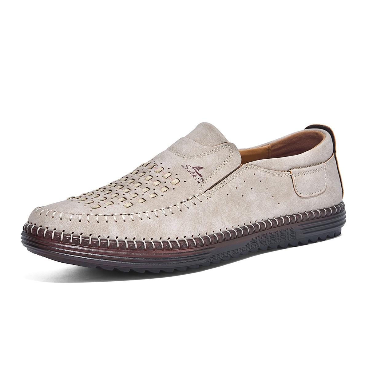 New 2026 Handmade Leather Men Shoes Design Fashion Sneakers Slip on Loafers Summer Mesh Breathable Casual Shoes Men Driving Flat 38