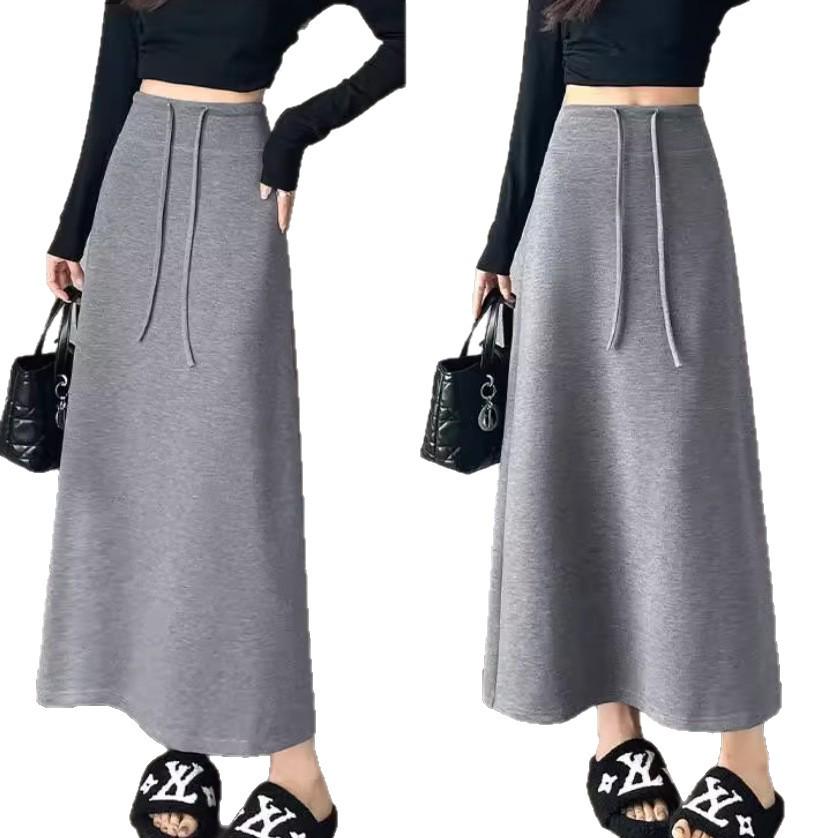 Elegant High-Waisted Korean Mid-Length Skirt - Autumn/Winter Hip-Hugging Straight Style for Women