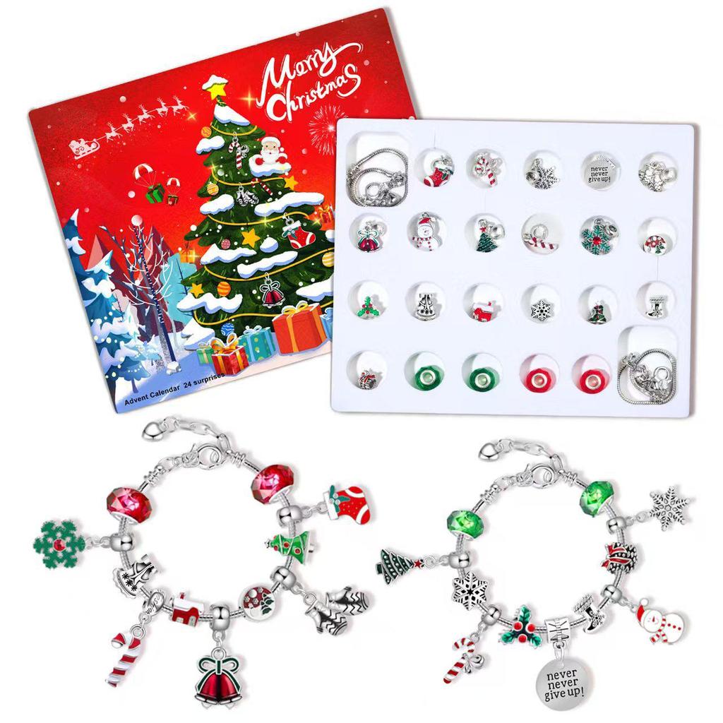Children's DIY Beading Bracelet Set: 24-Grid Christmas Puzzle Blind Box Jewelry Kit