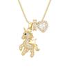 European and American Cute Unicorn Pony Necklace - Real Gold-Plated, Rhinestone-Embellished, Luxurious Jewelry Piece.