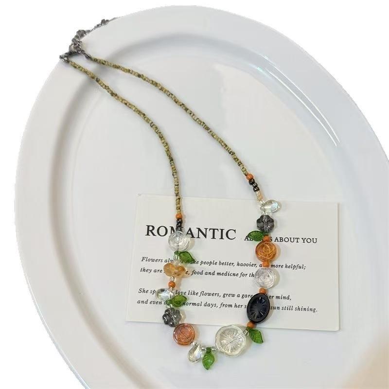 New Fresh Plant Beaded Necklace Niche Versatile Light Luxury Choker Fashion Flower Chain