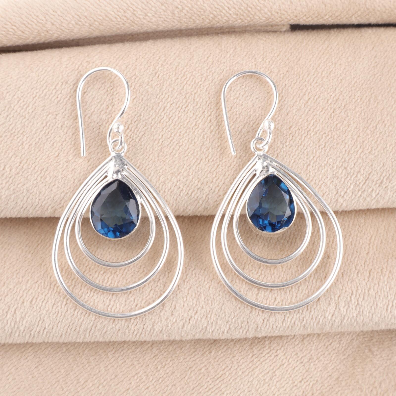 

Натуральный лондонский голубой топаз, драгоценный камень, серебро 925 пробы, серьги ручной работы 1,80 EE-31-3