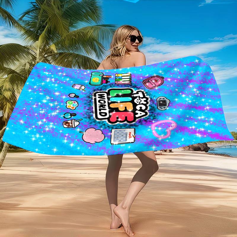 Toca Boca Game Characters In Grid Beach Towel, Quick-drying, Easy To Care For, Suitable for Both Fitness and Beach Vacations,Sports Essential