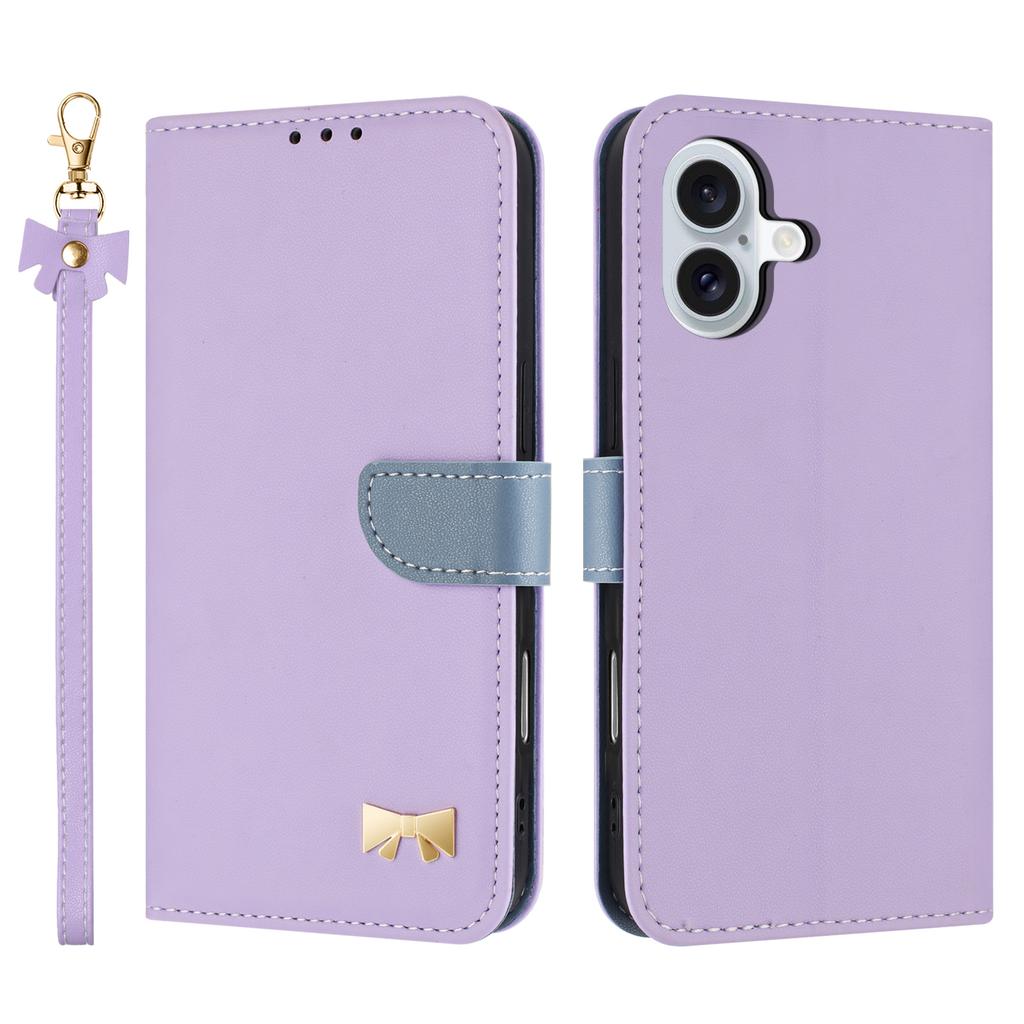 For iPhone 17 Case Bowknot Decor Wallet Leather Phone Cover with Wrist Strap