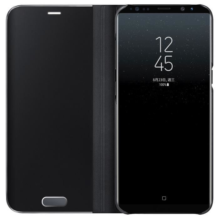 Coque pour Samsung Galaxy Note 8,Cover Flip Flip Case Miroir Antichoc - noir