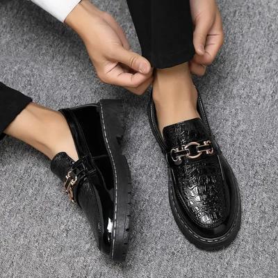 Male Casual Shoe Round Toe Black Men's Leather Shoes Non Slip and Waterproof Comfortable Slip-on New In Designer Luxury Sale Pu