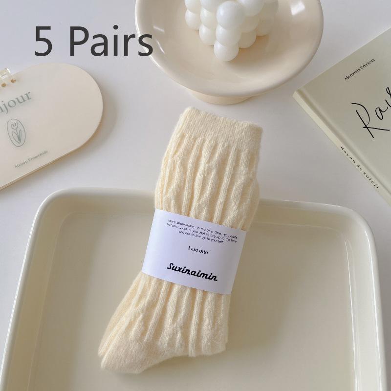 

5 пар женских осенне-зимних толстых теплых льняных носков без пятки с узором 5 Pairs жёлтый