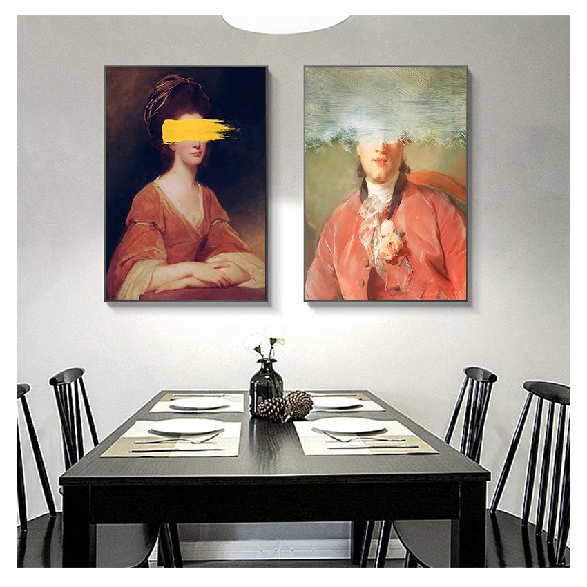 Man Woman Pastel Canvas Painting Prints Quirky Gallery Wall Decor Artwork Poster Home Decoration Altered Art Vintage Portrait Of