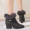 Fashion Women Fur Winter Warm Pointed Ankle Boots 2024 New Luxury Rhinestone Decoration Zipper Women Boots Comfortable Female Shoes
