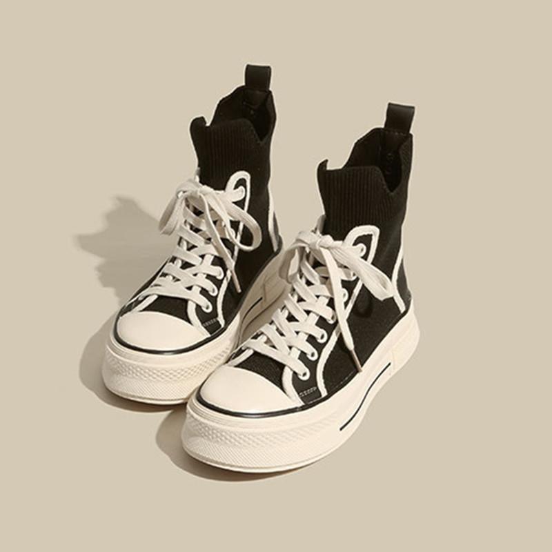 BCEBYL Printemps et Automne Nouvelle Mode Semelle Épaisse Chevalier Bottes Respirant Tête Ronde Élastique Bottes Décontractées Sport Femmes Chaussures